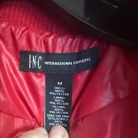 INC International Concepts Red Quilted Vest with Faux Fur Trim - Picture 2 of 3